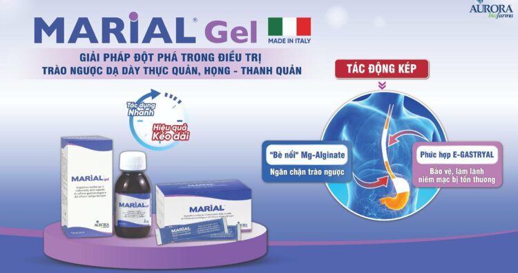 Marial Gel là sản phẩm chống trào ngược dạ dày thực quản và họng thanh quản có công thức đột phá nhất hiện nay, mang đến tác động kép ưu việt trong điều trị